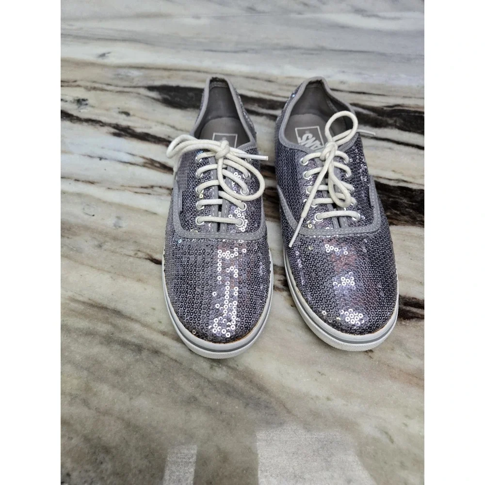 VANS Off The‎ Wall Silver Sequin Skate Tennis Shoe Sneaker Women 8 Mens 6.5